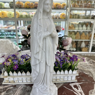 Tượng Chúa chấp tay, Đức Mẹ Maria đá cẩm thạch trắng - Cao 50 cm