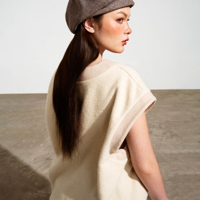 DOTTIE - Áo gilet cộc tay phối màu - Beige - T0837