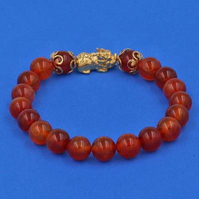 Vòng đeo tay đá Vân Rồng Đỏ 8 ly - cẩn Tỳ Hưu Phong Thủy inox vàng VVROTHHKV8 - hợp mệnh Hỏa, mệnh Thổ