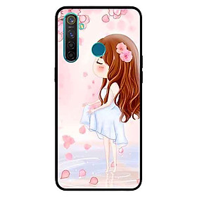 Ốp Lưng in cho Realme 5 Pro / Realme Q Mẫu Cô Gái Váy Trắng Nền Hoa Đào - Hàng Chính Hãng
