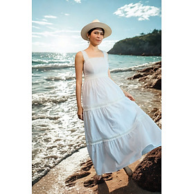 Đầm Maxi Trắng Cotton Hai Dây Đi Biển Du Lịch Resorts Thơ DRE092 Thời trang Hity