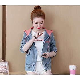 Áo khoác jean nữ Titishop NT100 Nón Hồng