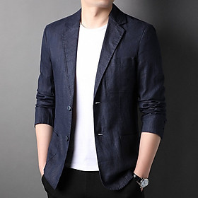Áo blazer nam trơn basic vải sợi Linen tự nhiên không bai xù, mặc thoải mái thoáng mát