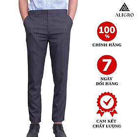 Quần Âu Nam Màu Ghi Xám Kẻ Sọc Chất Liệu nano Cao Cấp, Form Chuẩn Slim,tôn Dáng Thương Hiệu Aligro Algo1057