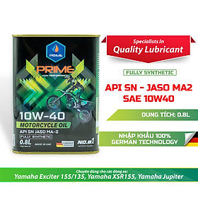 Nhớt Xe Máy PRIME Tổng Hợp Toàn Phần Lon 800ML-1L-1.1L-1.3L Cho Xe Số/Côn Tay/Tay Ga Nhập Khẩu Chính Hãng