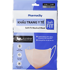 Khẩu trang y tế Soft-Fit Pharmacity (Gói 5 cái) màu be - 3 lớp