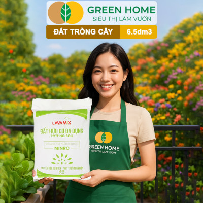 Đất Trồng Cây GreenHome, Lavamix, Bao 6.5dm3 (3kg), Đầy Đủ Dinh Dưỡng, Chuyên Trồng Rau, Hoa, Kiểng