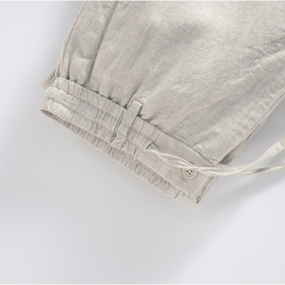 Quần linen nam ống suông, quần dài ống rộng cạp chun có dây rút và khuy trước, phong cách tối giản, vintage Qd11