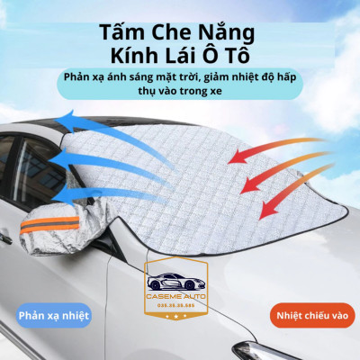 Bạt Phủ Kính Lái Ô Tô Chống Nắng 4 Lớp Phản Quang, Tráng Nhôm Cao Cấp, Gắn Nam Châm, Có Tai Che Gương Chống Nóng