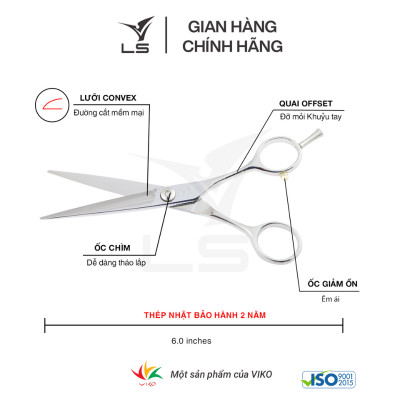 Kéo cắt tóc LS lưỡi thẳng quai cân đối xứng đỡ ngón tháo rời CB15/6.0