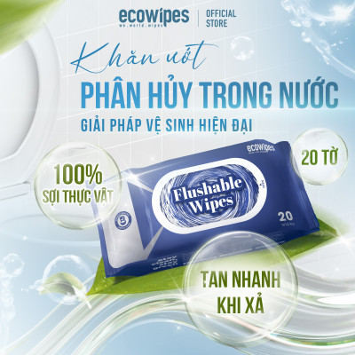 Khăn ướt vệ sinh phân hủy Flushable gói 20 tờ tan nhanh trong nước không lo tắt nghẽn