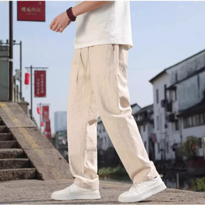 Quần ống rộng nam LINEN, dáng suông, cạp chun có dây rút tiện lợi, chất đứng form dày dặn Qd11