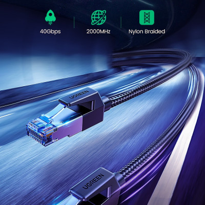 Cáp mạng Cat8 đúc sẵn bọc dù dài 20M Ugreen 30800 hàng chính hãng