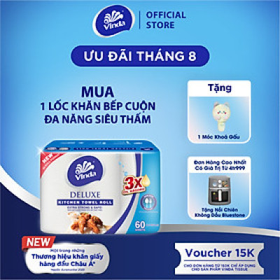 [MUA 1 LỐC KHĂN BẾP CUỘN + 1 MÓC KHÓA] Khăn giấy bếp đa năng siêu thấm Vinda Deluxe (6 Cuộn)
