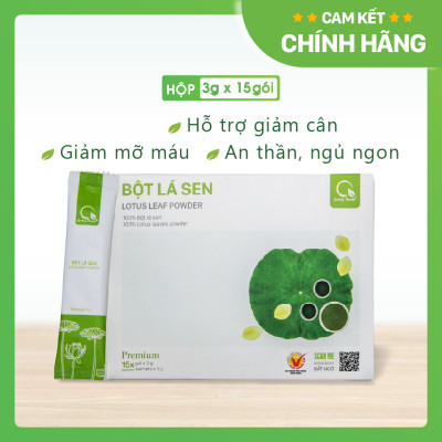 Bột Lá Sen Sấy Lạnh Nguyên Chất Quảng Thanh Hộp 45g  - Ngủ ngon, giảm mỡ máu, giảm cân, mát gan, mờ nám, tàn nhang, đẹp da
