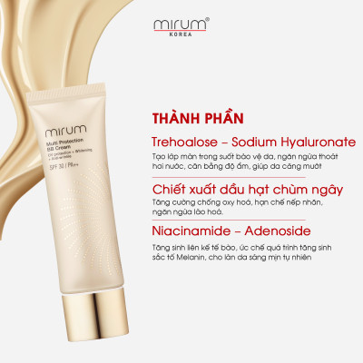 Kem BB 6in1 Mirum làm trắng da, chống lão hoá, dưỡng ẩm, chống tia UV, Lót và nền 50g Mirum Multi Protection BB cream SPF30/PA++
