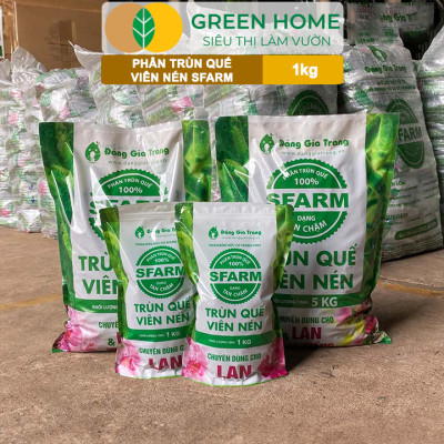 Phân Trùn Quế Viên Nén Greenhome, Sfarm, Bao 1kg, Dinh Dưỡng Hữu Cơ, Không Mùi, Tốt Cho Lan, Bonsai, Rau, Cây Ăn Trái