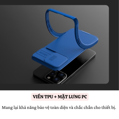 Ốp lưng cho iPhone 16 / 16 Plus / 16 Pro / 16 Pro Max hiệu Nillkin Camshield chống sốc nắp trượt bảo vệ camera - Viền TPU, đệm khí chống sốc, Lưng nhám PC chống vân tay - Hàng nhập khẩu