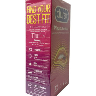 Bao Cao Su Có Gân Gai Durex Pleasuremax - 12s - Size Lớn 56mm - Nhập Khẩu Thái Lan