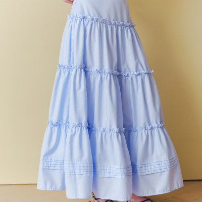 DOTTIE - Chân váy Midi nhún tầng - Xanh biển - S0285