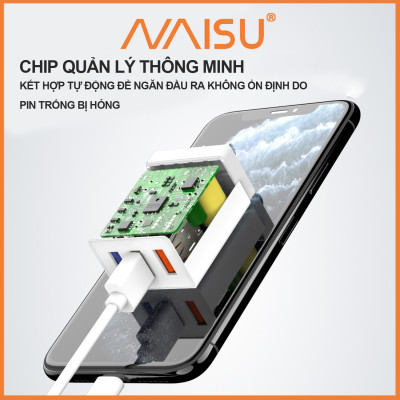 Bộ sạc nhanh, Naisu 3 cổng USB, cáp sạc tùy chọn, hỗ trợ đệm điện thoại IOS Android, NS-3U ID – 1815 - Hàng nhập khẩu