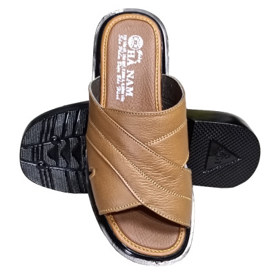 Dép Nam Quai Ngang Da Bò Thật HÀ NAM Đế Cao Dành Cho Người Thấp DN2041