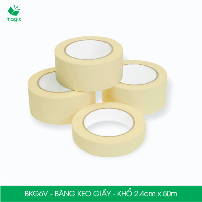BKG6V - Block 6 cuộn băng keo giấy khổ 2.4cm x 50m - Băng dính giấy viết được, chặn màu sơn