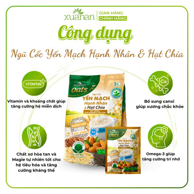 Ngũ Cốc Yến Mạch Hạnh Nhân Hạt Chia Xuân An [ít đường] Túi 400G {25g*16 gói}(Tặng Kèm 1 Túi Yến Mạch 150G)