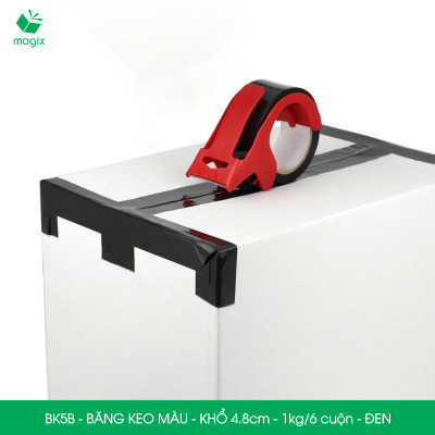 BK5B - 3 cuộn băng keo màu khổ 4.8cm loại 1kg/6 cuộn - Đen - Băng keo, băng dính đóng hàng