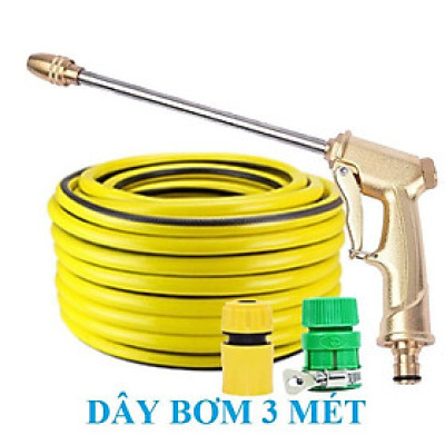 Bộ dây vòi xịt nước rửa xe, tưới cây . tăng áp 3 lần, loại 3m, 5m 206701-3 đầu đồng,cút nối nhựa vàng+ tặng đai