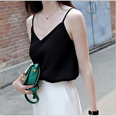 ÁO 2 DÂY LỤA CỔ TIM_Áo 2 dây trắng đen