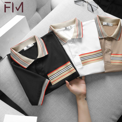 Áo thun cổ bẻ thời trang nam, chất thun cá sấu lạnh, chi tiết phối bo in kẻ độc đáo lạ mắt - FORMEN SHOP - FMPS183