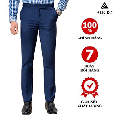 Quần Âu Nam ALIGRO Màu Navy Kẻ Sọc Trắng Chuẩn Form Slim, Tôn Dáng, Chất Liệu Nano Cao Cấp ALGO1053