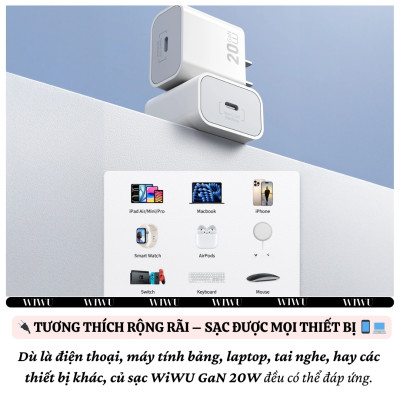 Adapter cóc củ sạc nhanh 20W PD USB C PPS chống cháy hiệu WIWU GAN ESSEN Fast Charger Wi-G002 cho iPhone iPad Oppo Samsung - Hàng nhập khẩu