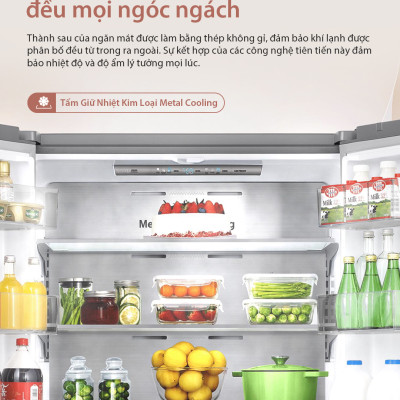 Tủ lạnh Hisense Inverter 4 cửa RQ768N4EW-KU 609L tiết kiệm điện, bảo hành 3 năm - HÀNG CHÍNH HÃNG