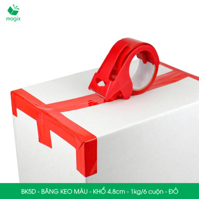 BK5D - 3 cuộn băng keo màu khổ 4.8cm loại 1kg/6 cuộn - Đỏ - Băng keo, băng dính đóng hàng