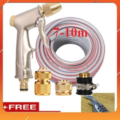 ️Evoucher Bộ dây vòi xịt nước rửa xe, tưới cây , tăng áp 3 lần, loại 7m, 10m 206701-1 đầu đồng, cút đồng, +  mở chai