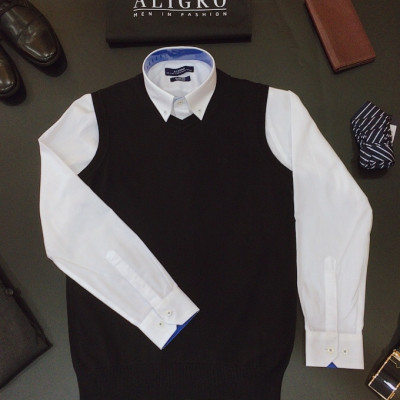 Áo len gile nam Aligro màu đen chất liệu len cotton sợi đanh, không bai xù ALENGL014