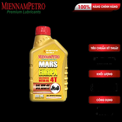 Dầu Nhớt MiennamPetro Mars Europa 4T 10W-40 API SN JASO MA2 800ml Bảo Vệ Động Cơ Xe Máy 4 Thì Và Tiết Kiệm Nhiên Liệu
