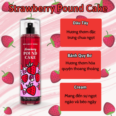 Body Mist Bath And Body Works Nam Nữ Chính Hãng Strawberry Pound Cake, Xịt Thơm Body Toàn Thân Hương Nước Hoa 236ml