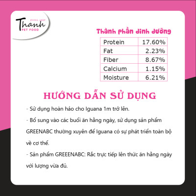 Thức ăn bò sát Iguana Trưởng Thành nhãn GREENABC dùng cho Iguana từ 1m trở lên – Gai bung, gù cao, dáng đẹp, lên màu tươi - Hộp 230g