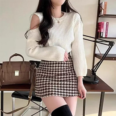 Chân váy dạ len lông cao cấp cho nữ Họa tiết Houndstooth