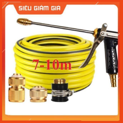 Bộ dây vòi xịt nước rửa xe, tưới cây đa năng, tăng áp 3 lần, loại 7m, 10m 206318 đầu đồng,cút đồng