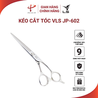 Kéo cắt tóc VLS JP602 lưỡi thẳng quai offset vênh đỡ ngón cố định - Hàng chính hãng