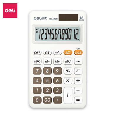 Máy tính cầm tay bỏ túi 12 số để bàn Deli có thể dùng năng lượng mặt trời và pin - Phù hợp văn phòng và học sinh - Nhiều màu - 1200