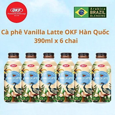 Cà phê Vanilla Latte OKF Hàn Quốc 390ml x 6 chai Brazil Arabica Beans