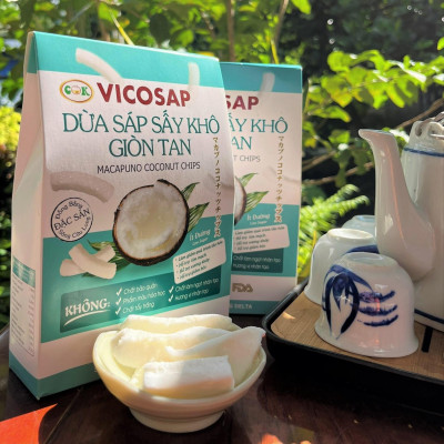 Dừa sáp sấy giòn cao cấp VICOSAP ít đường đồ ăn vặt healthy đặc sản Trà Vinh