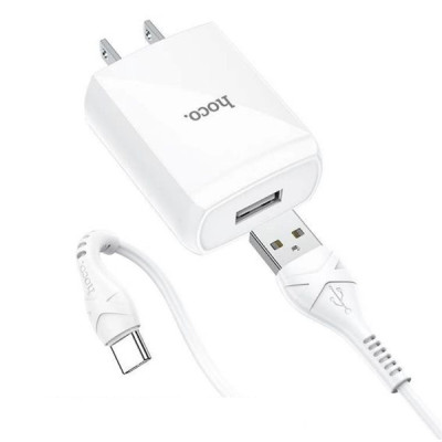 Bộ sạc 2.4A Hoco DC13 chuôi dẹt 1 cổng Usb kèm dây sạc Type-C dài 1M cho Android