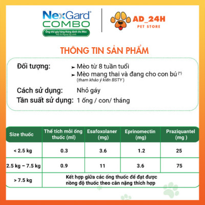 [1 ống] NEXGARD COMBO cho mèo sạch nôi ngoại KST
