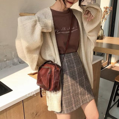 Chân váy nữ dáng chữ A chất dạ kẻ trẻ trung